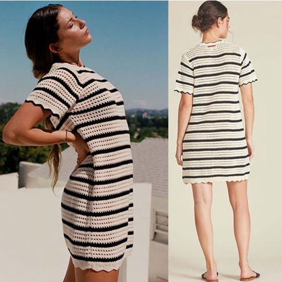 Trovata Dresses & Skirts - TROVATA Birds of Paradis Mer Loose Knit Antique Striped Crochet Dress Size XS